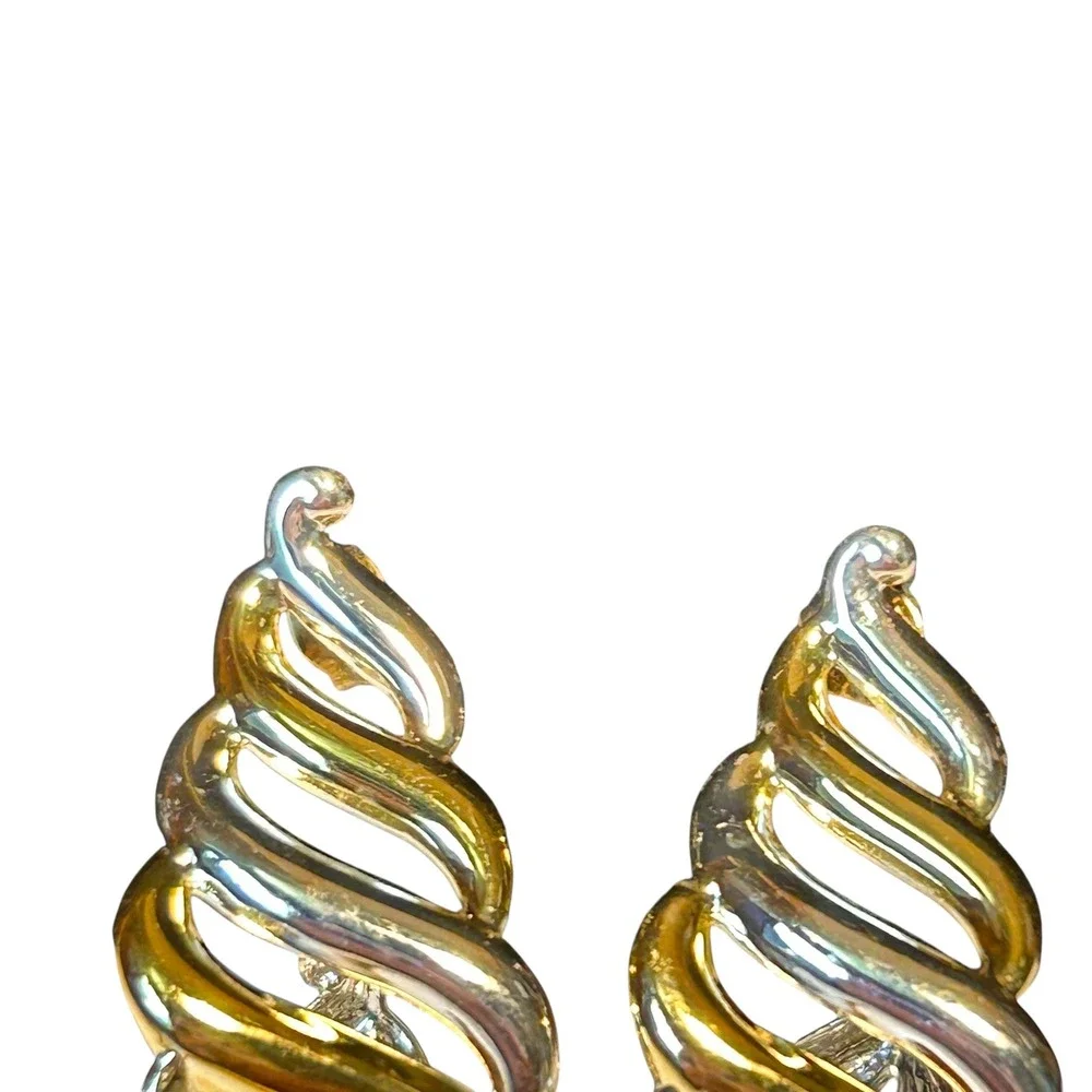 Two Tone Gold Silver Swirl Statement Earrings Modern Jewelry Vintage‎